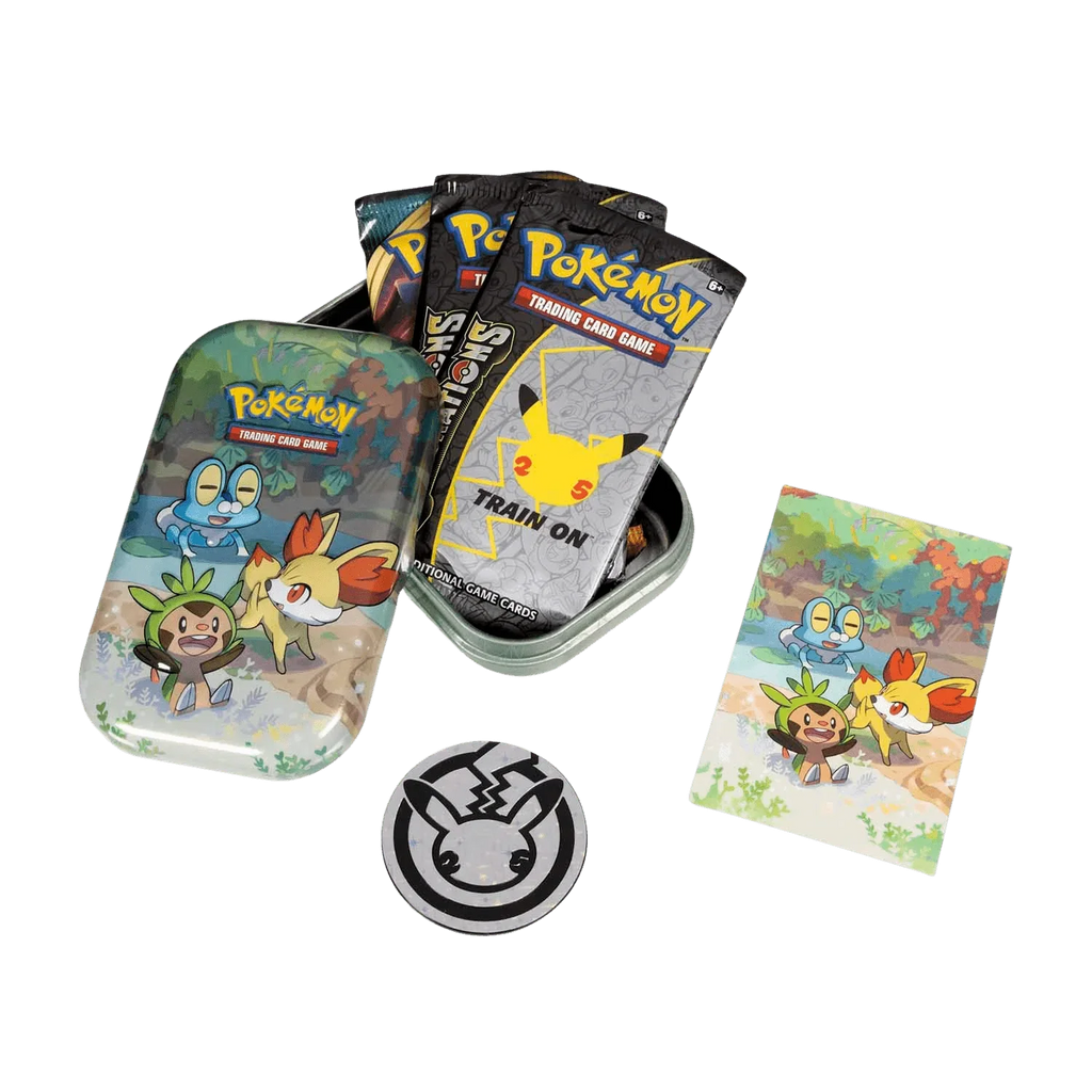 Pokemon TCG - Sword &amp; Shield - Celebrations - Mini Tin - Chespin, Fennekin &amp; Froakie